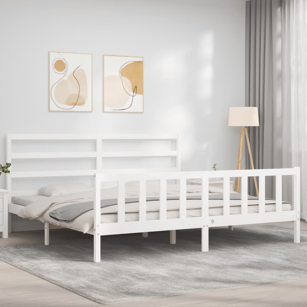 vidaXL Bed Frame without Mattress White 183x203 cm King Solid Wood Pine