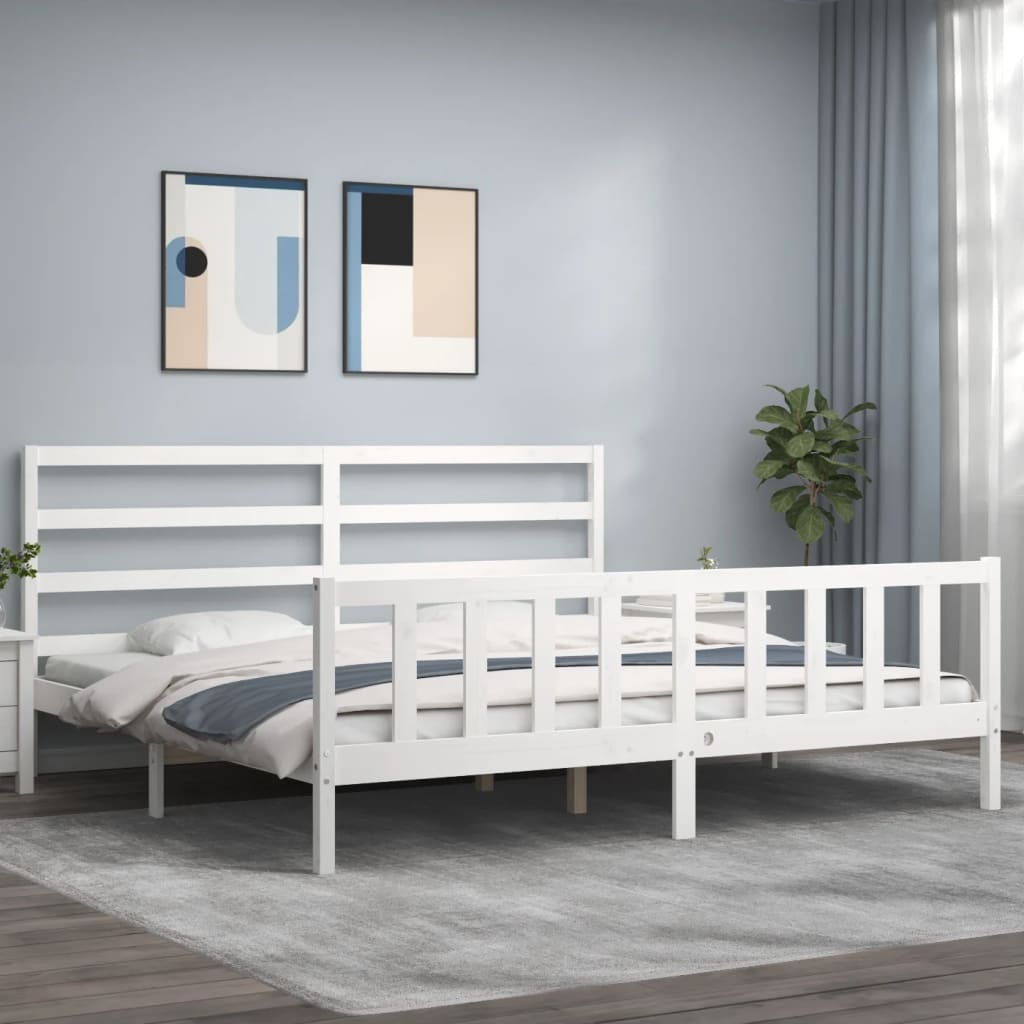 vidaXL Bed Frame without Mattress White 183x203 cm King Solid Wood Pine
