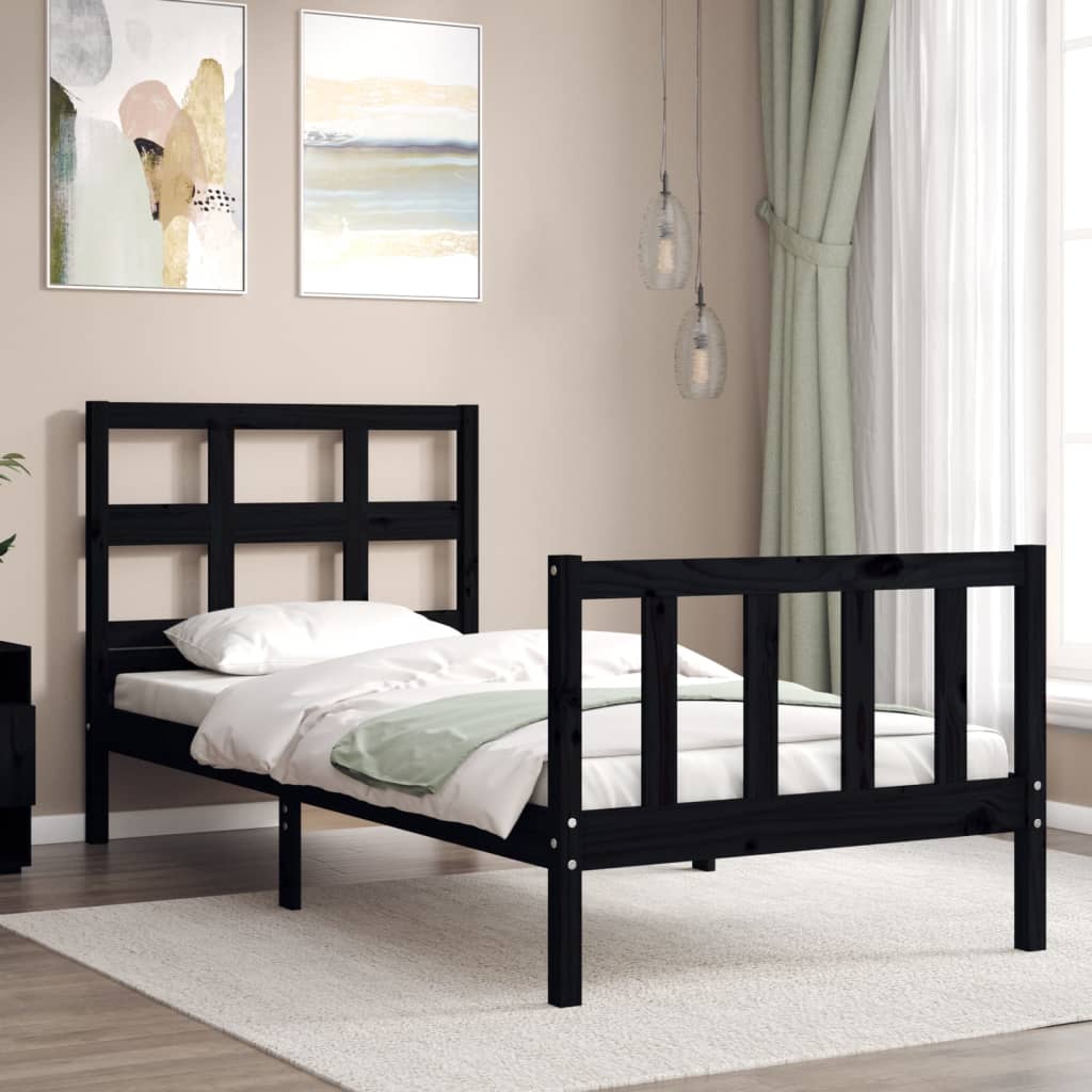 vidaXL Bed Frame without Mattress Black 90x190 cm Solid Wood Pine