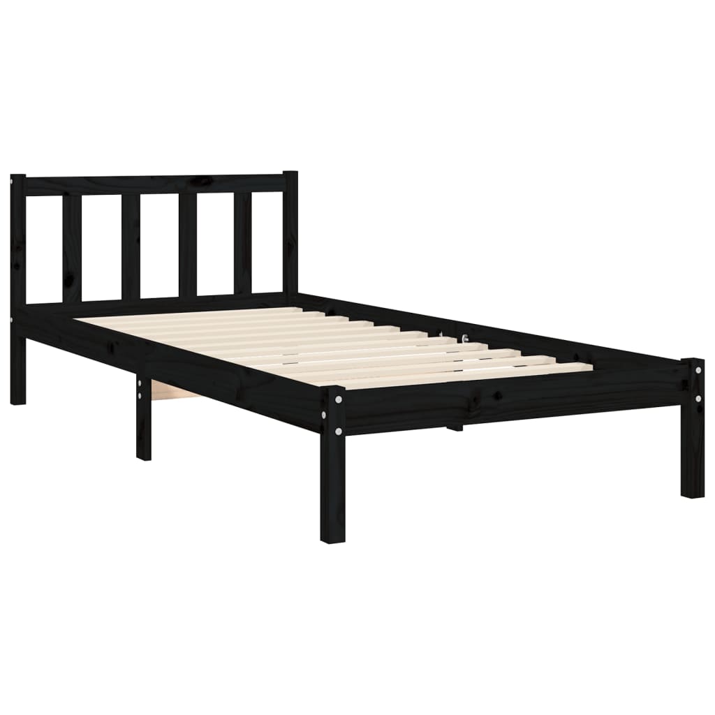 vidaXL Bed Frame without Mattress Black 90x190 cm Solid Wood Pine