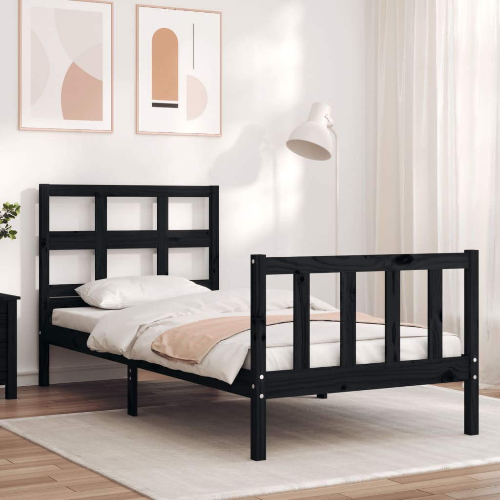 vidaXL Bed Frame without Mattress Black 90x190 cm Solid Wood Pine