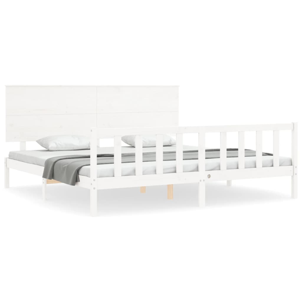 vidaXL Bed Frame without Mattress White 183x203 cm King Solid Wood Pine