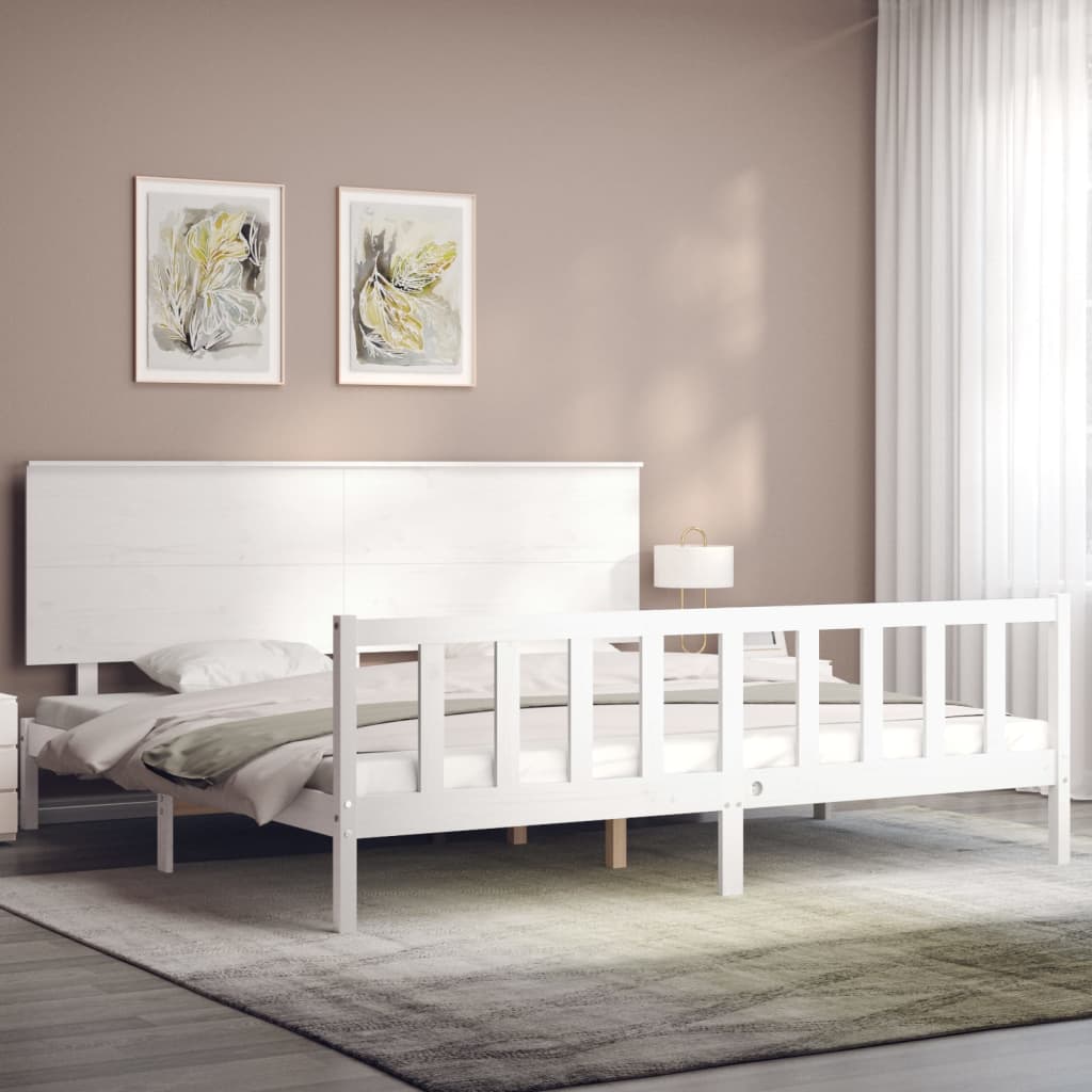 vidaXL Bed Frame without Mattress White 183x203 cm King Solid Wood Pine