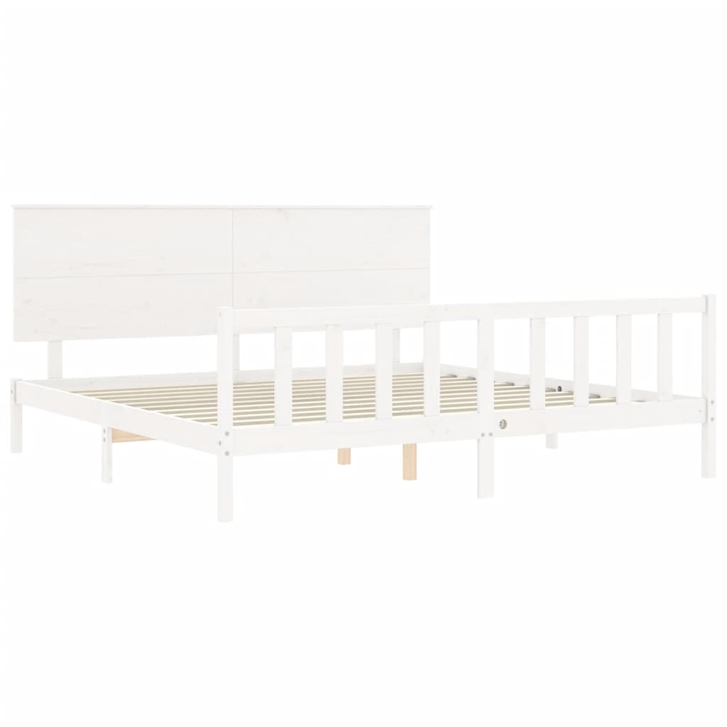 vidaXL Bed Frame without Mattress White 183x203 cm King Solid Wood Pine