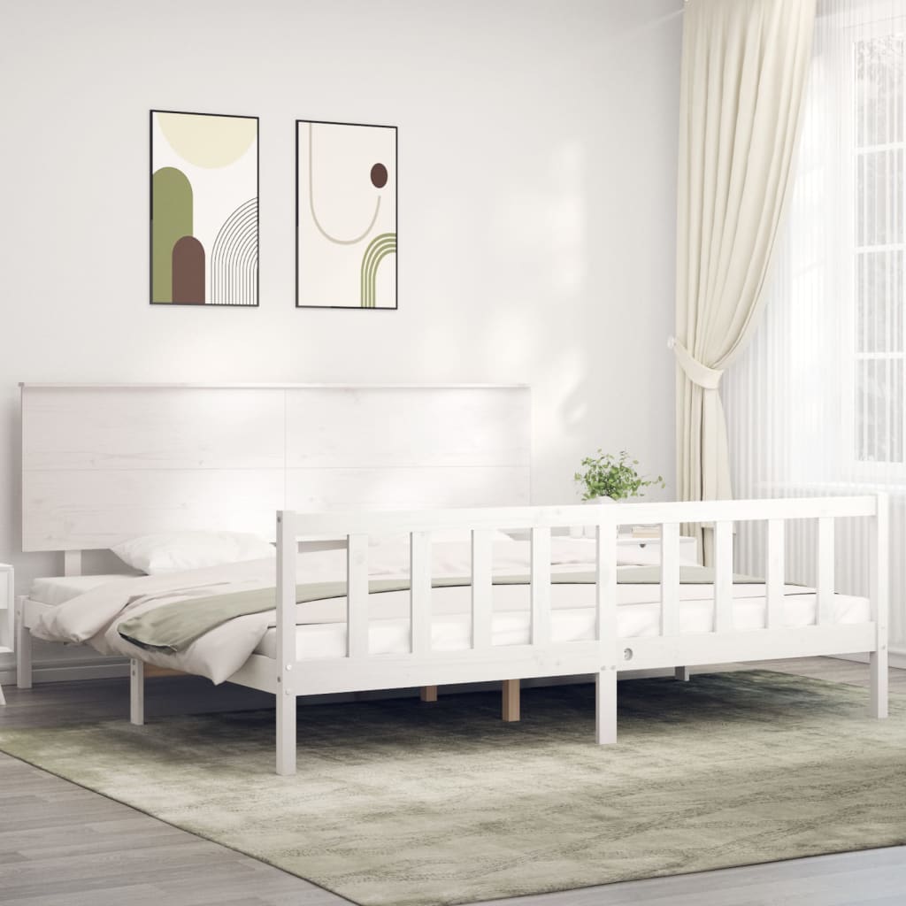 vidaXL Bed Frame without Mattress White 183x203 cm King Solid Wood Pine