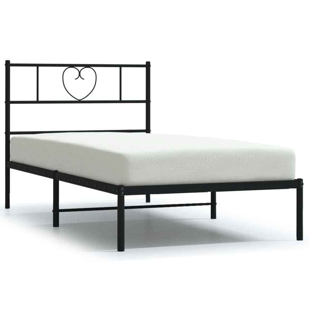 vidaXL Metal Bed Frame without Mattress with Headboard Black 90x190 cm