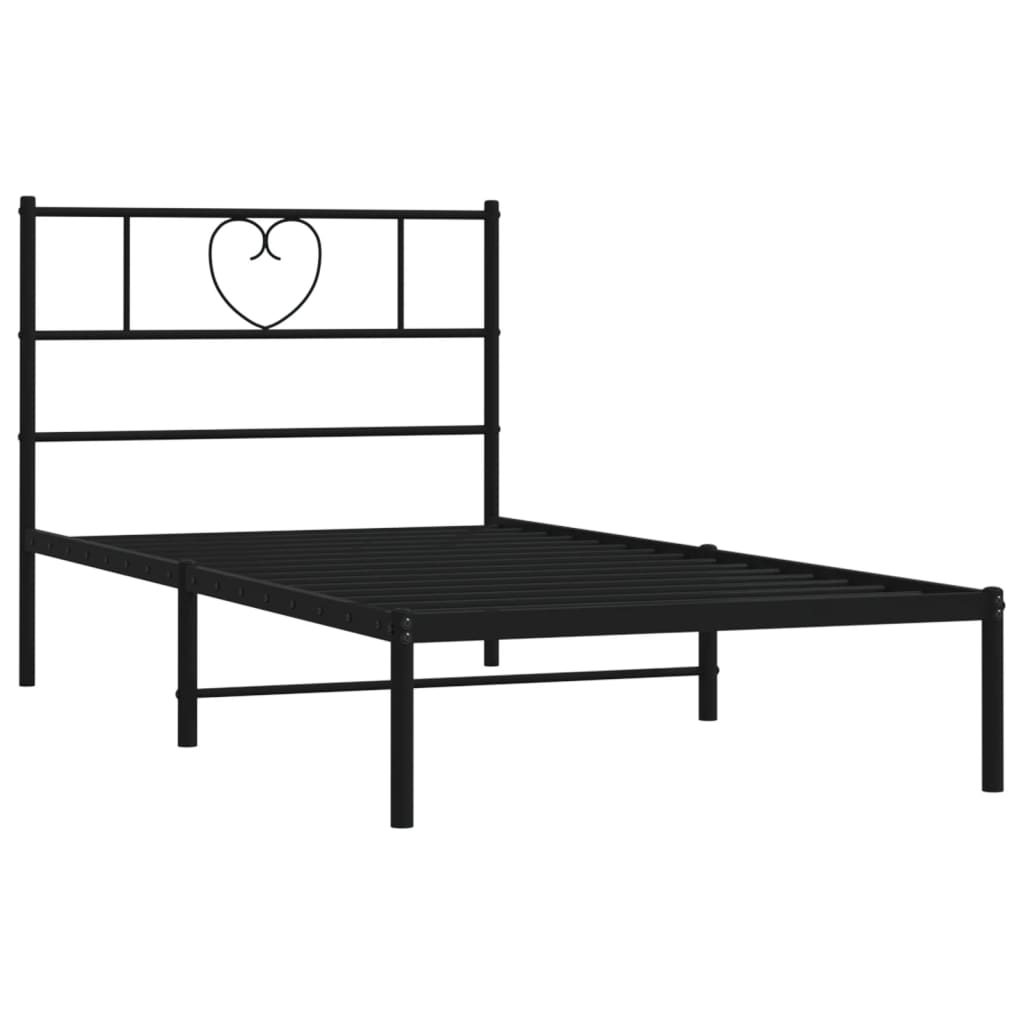vidaXL Metal Bed Frame without Mattress with Headboard Black 90x190 cm