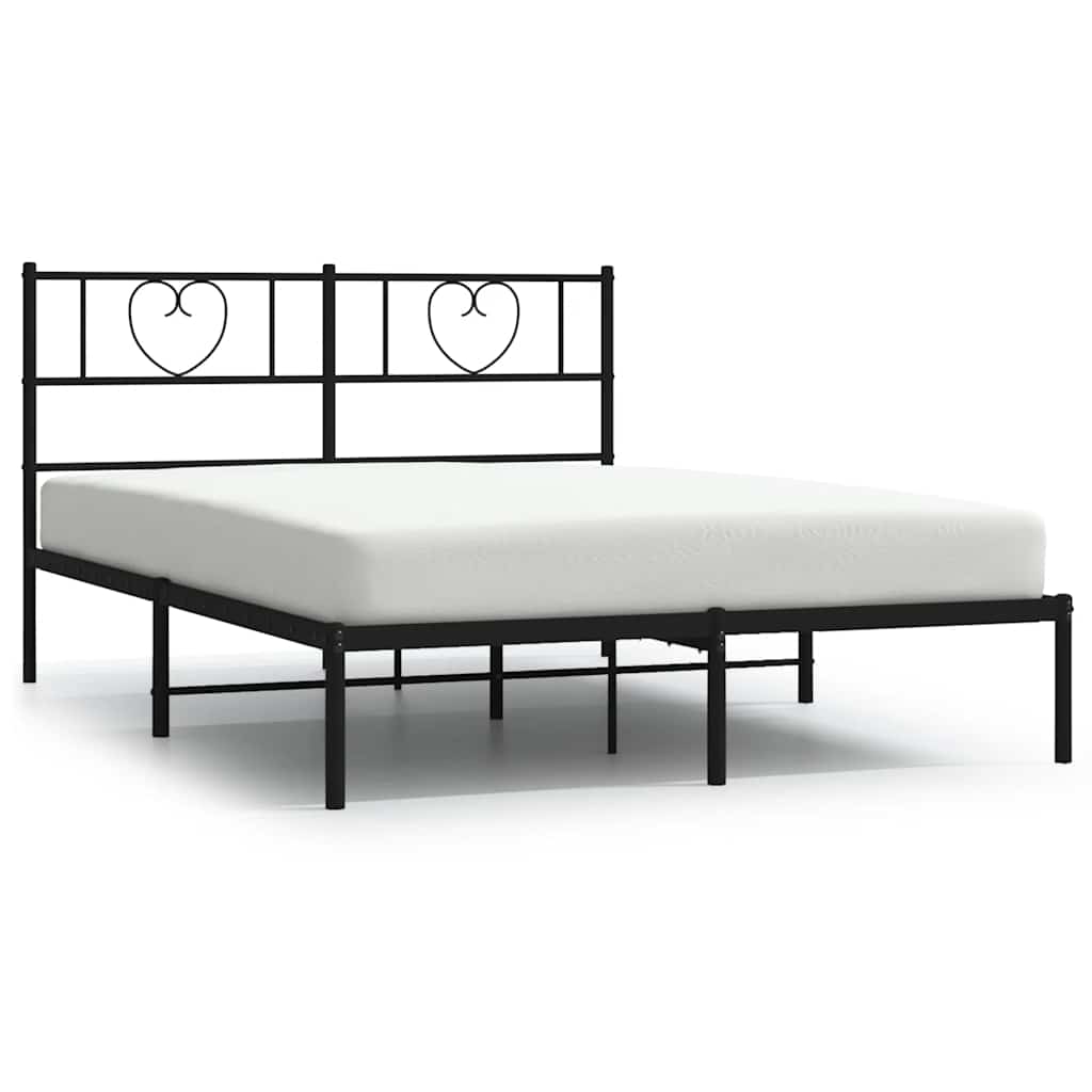 vidaXL Metal Bed Frame without Mattress with Headboard Black 135x190 cm