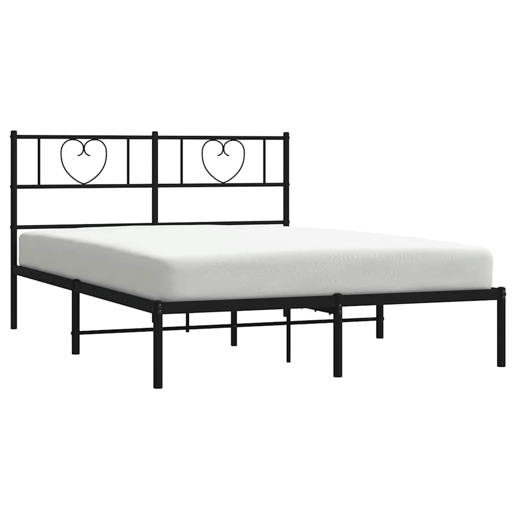 vidaXL Metal Bed Frame without Mattress with Headboard Black 135x190 cm