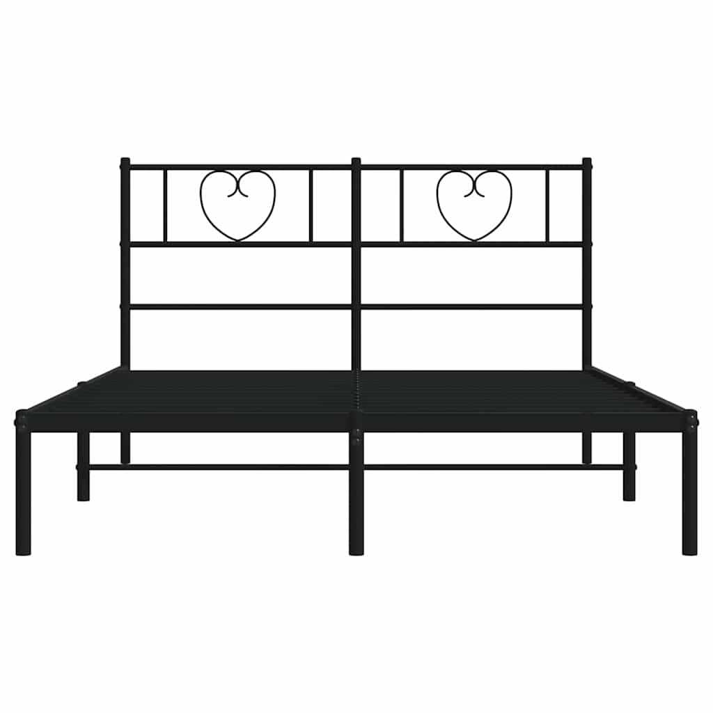 vidaXL Metal Bed Frame without Mattress with Headboard Black 135x190 cm