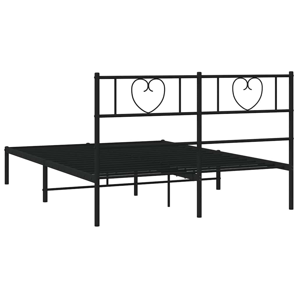 vidaXL Metal Bed Frame without Mattress with Headboard Black 135x190 cm