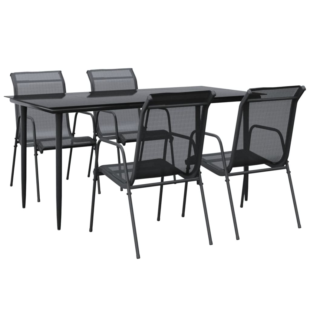 vidaXL 5 Piece Garden Dining Set Black Steel and Textilene