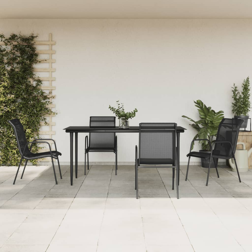vidaXL 5 Piece Garden Dining Set Black Steel and Textilene