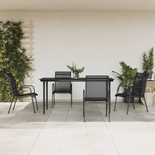 vidaXL 5 Piece Garden Dining Set Black Steel and Textilene