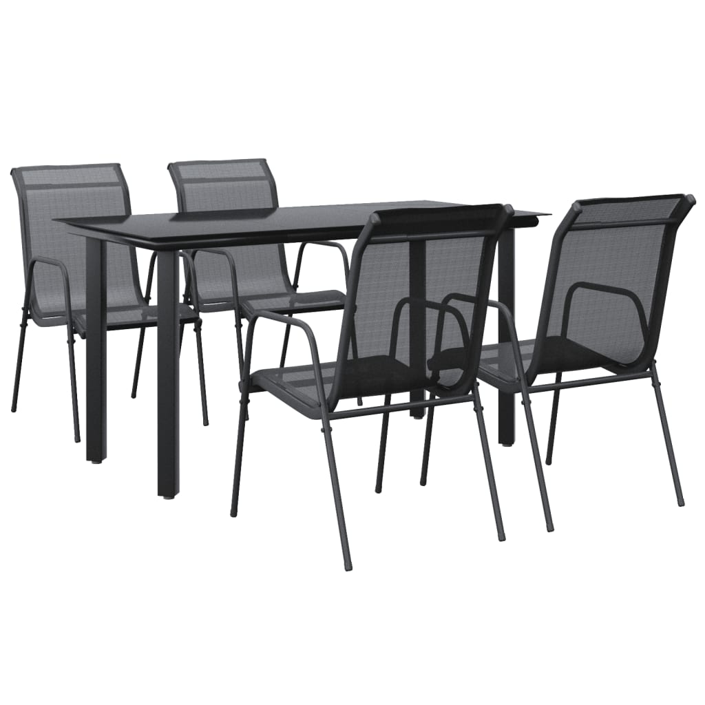 vidaXL 5 Piece Garden Dining Set Black Steel and Textilene