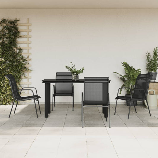 vidaXL 5 Piece Garden Dining Set Black Steel and Textilene