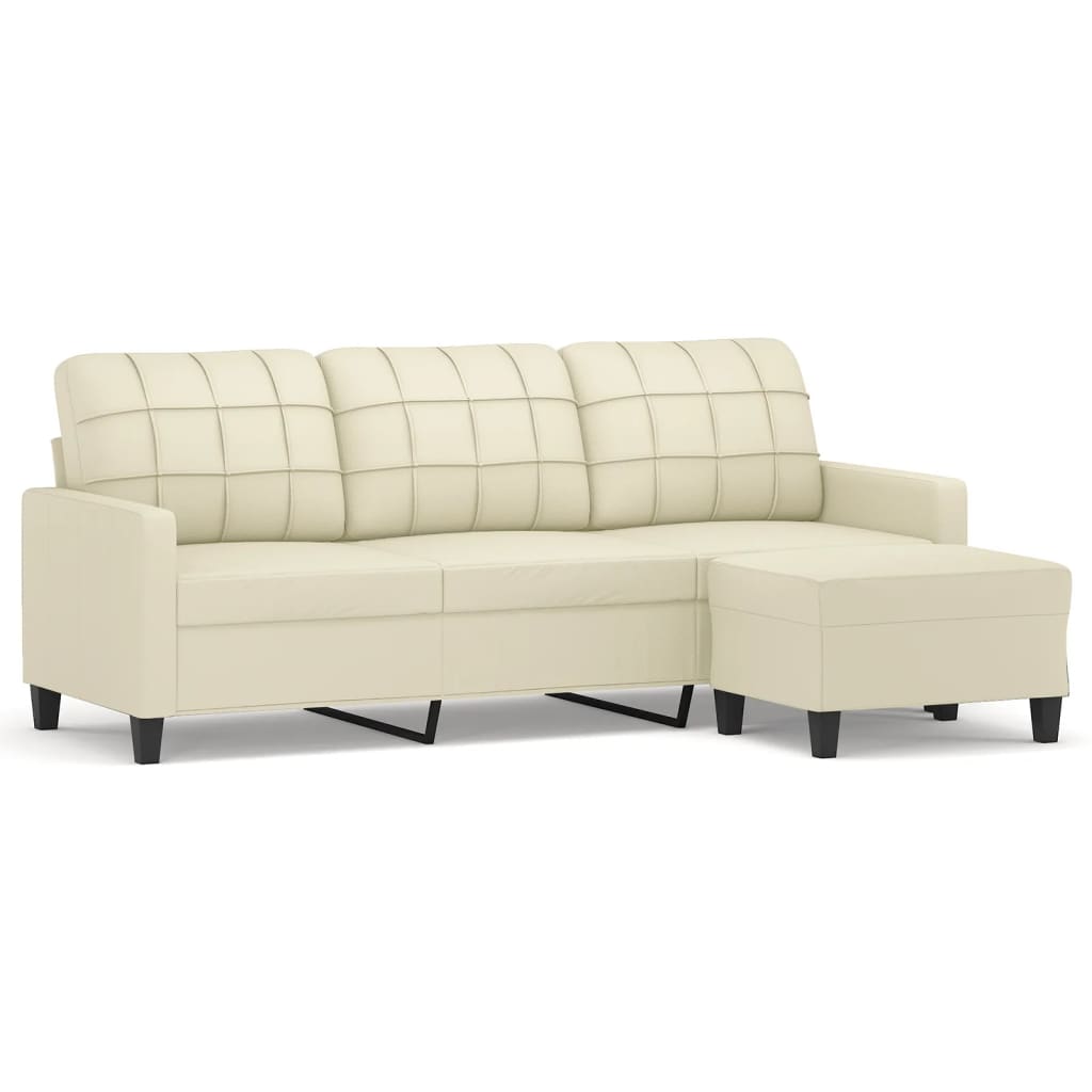 vidaXL 3-Seater Sofa with Footstool Cream 180 cm Faux Leather