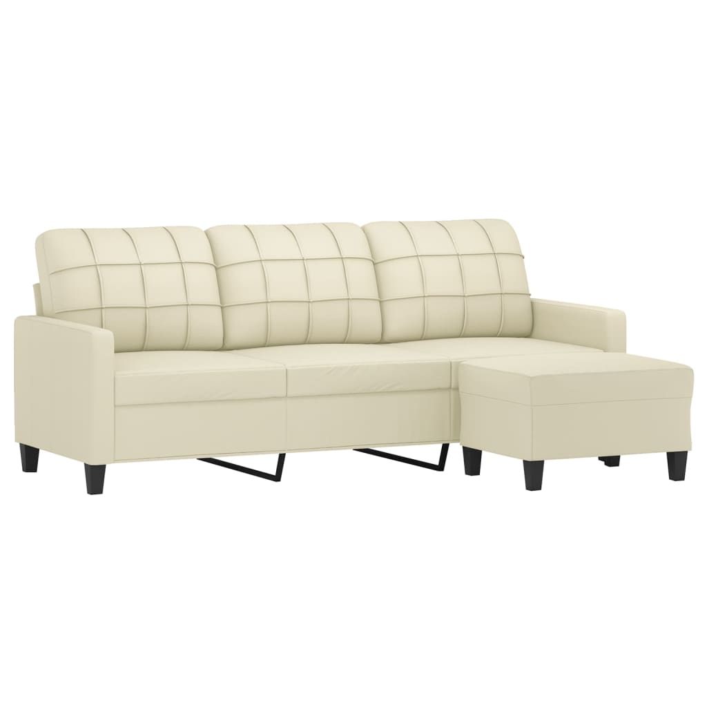 vidaXL 3-Seater Sofa with Footstool Cream 180 cm Faux Leather