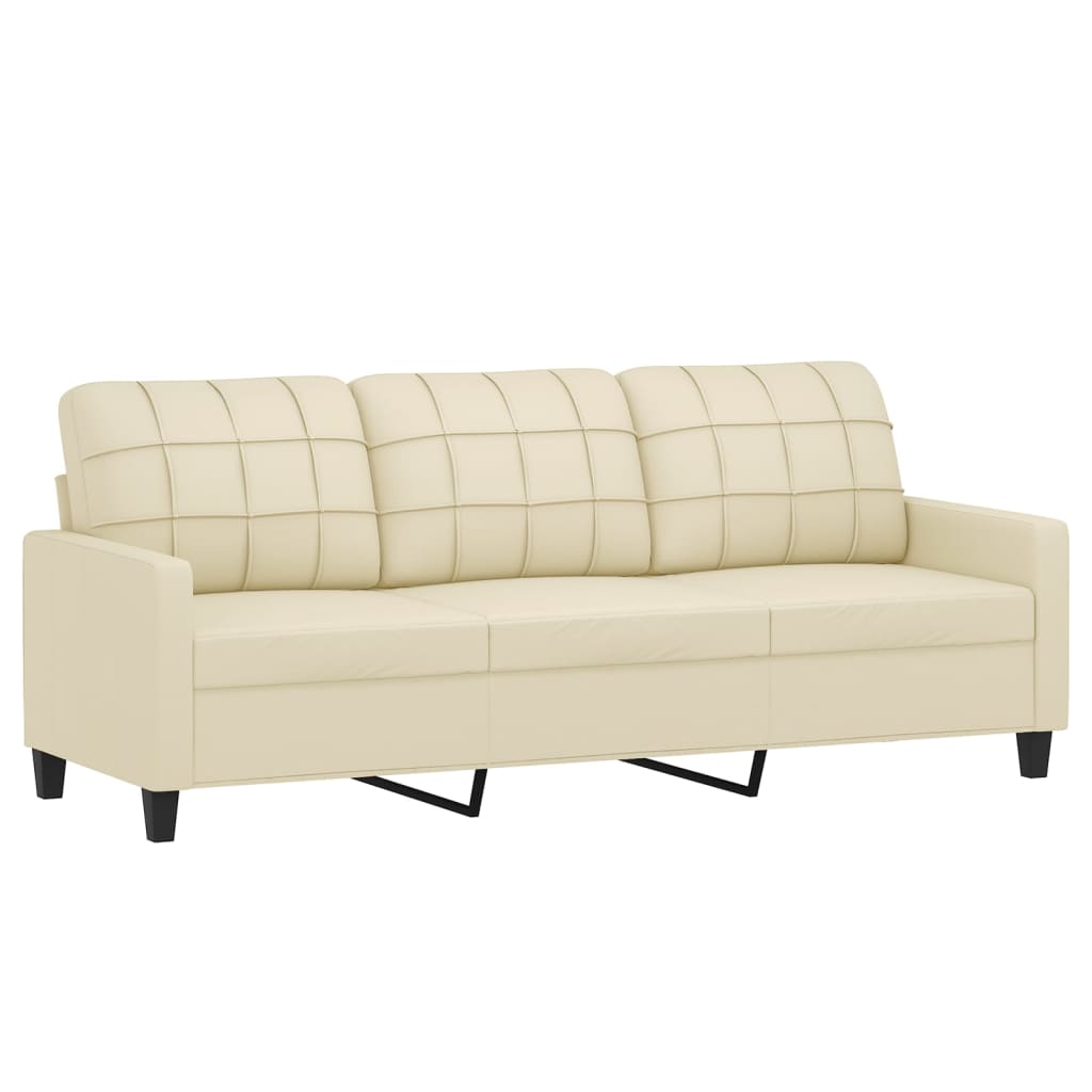 vidaXL 3-Seater Sofa with Footstool Cream 180 cm Faux Leather