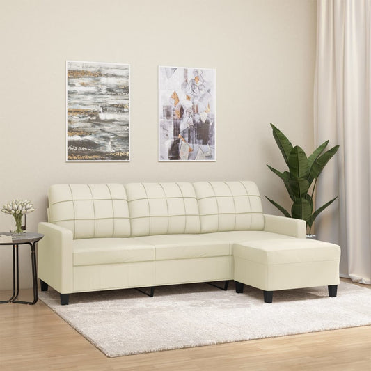 vidaXL 3-Seater Sofa with Footstool Cream 180 cm Faux Leather