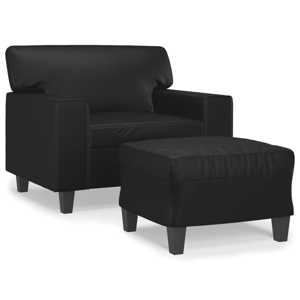 vidaXL Sofa Chair with Footstool Black 60 cm Faux Leather
