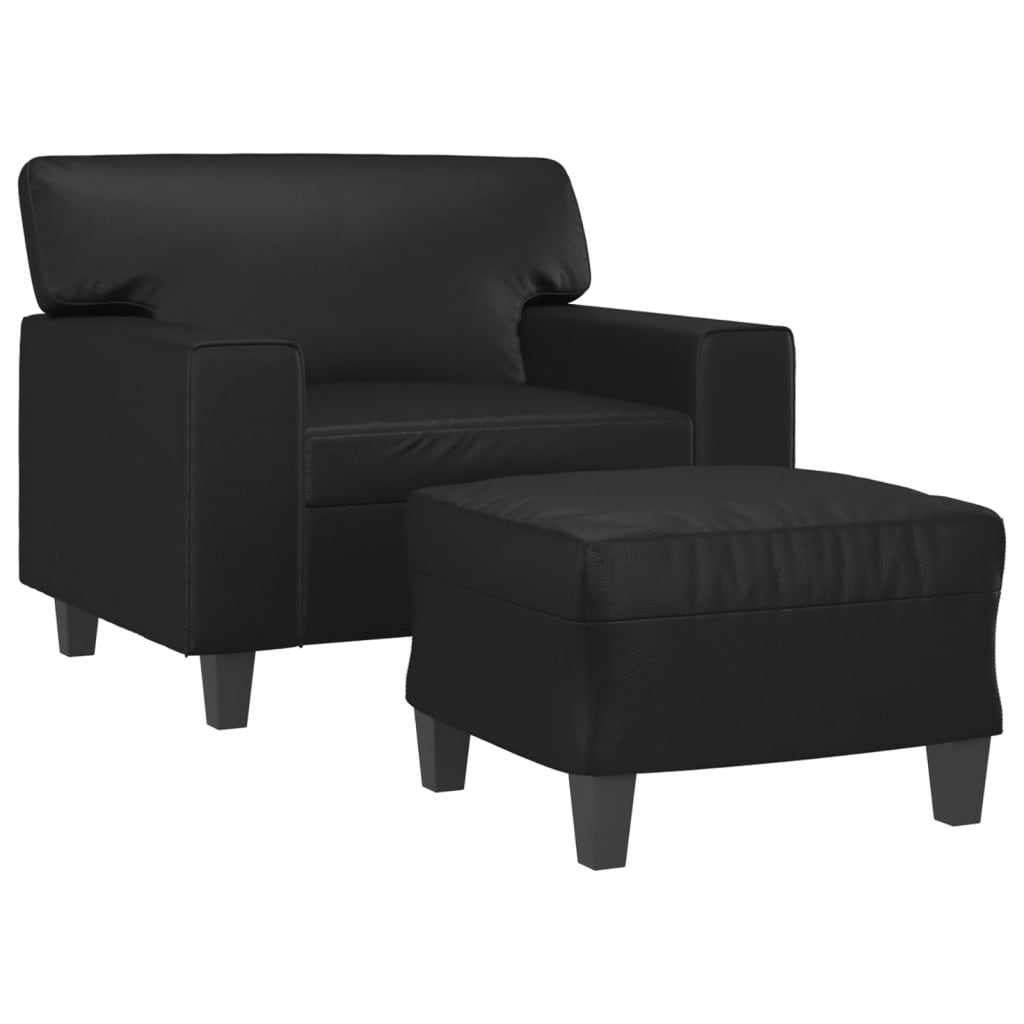 vidaXL Sofa Chair with Footstool Black 60 cm Faux Leather