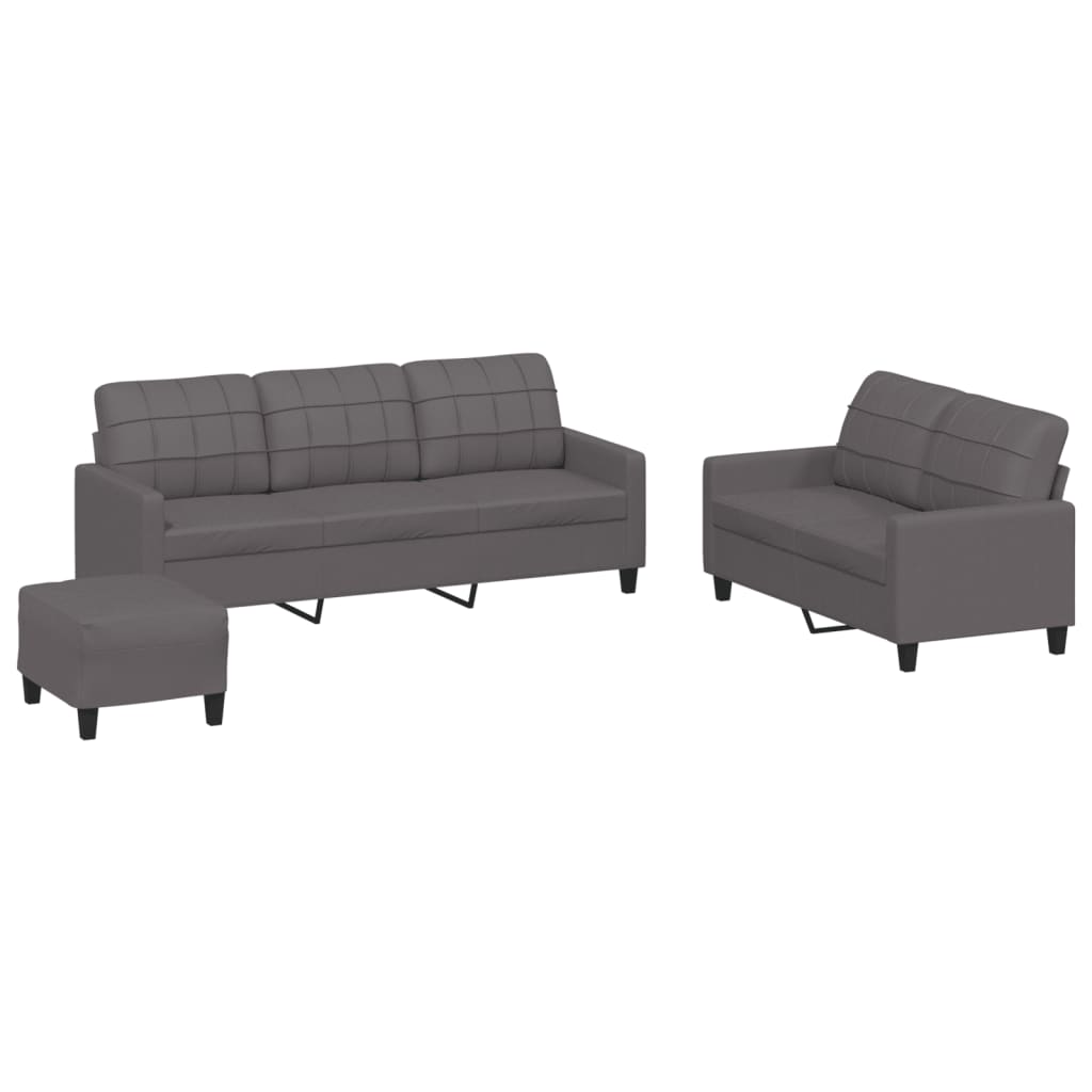 vidaXL 3 Piece Sofa Set with Cushions Grey Faux Leather