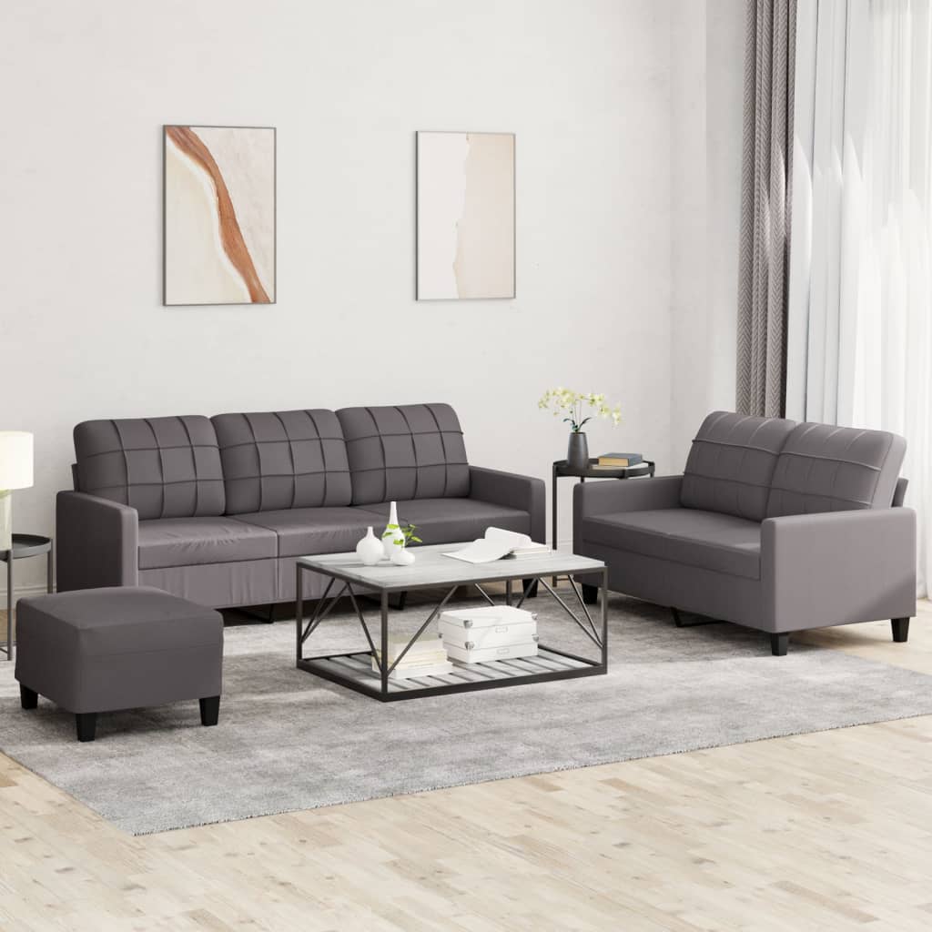 vidaXL 3 Piece Sofa Set with Cushions Grey Faux Leather