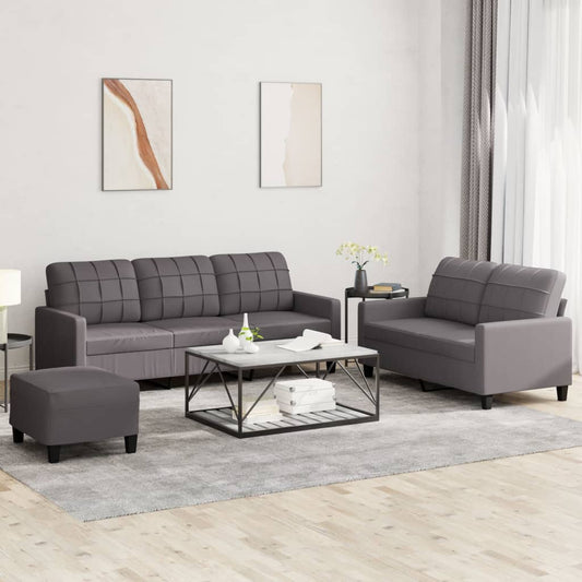 vidaXL 3 Piece Sofa Set with Cushions Grey Faux Leather