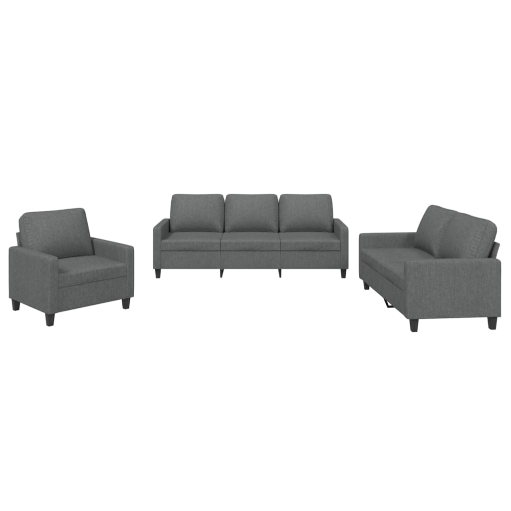 vidaXL 3 Piece Sofa Set with Cushions Dark Grey Fabric
