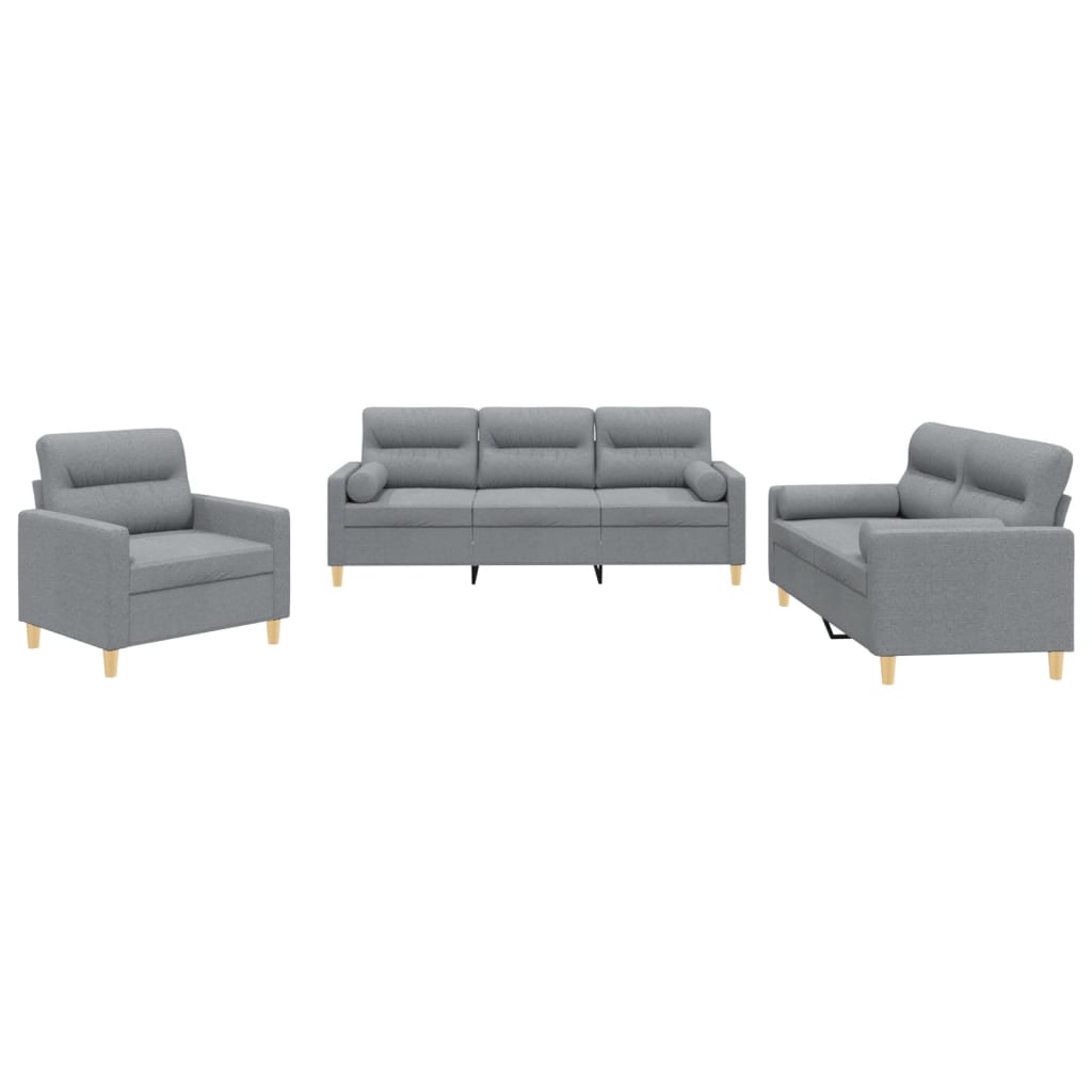 vidaXL 3 Piece Sofa Set with Pillows Light Grey Fabric