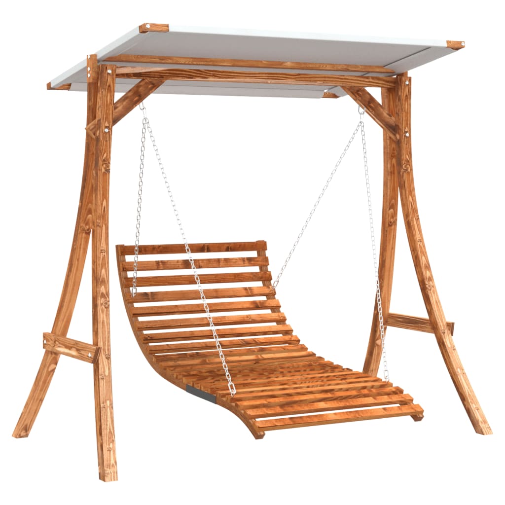 vidaXL Swing Bed with Canopy Solid Wood Spruce with Teak Finish