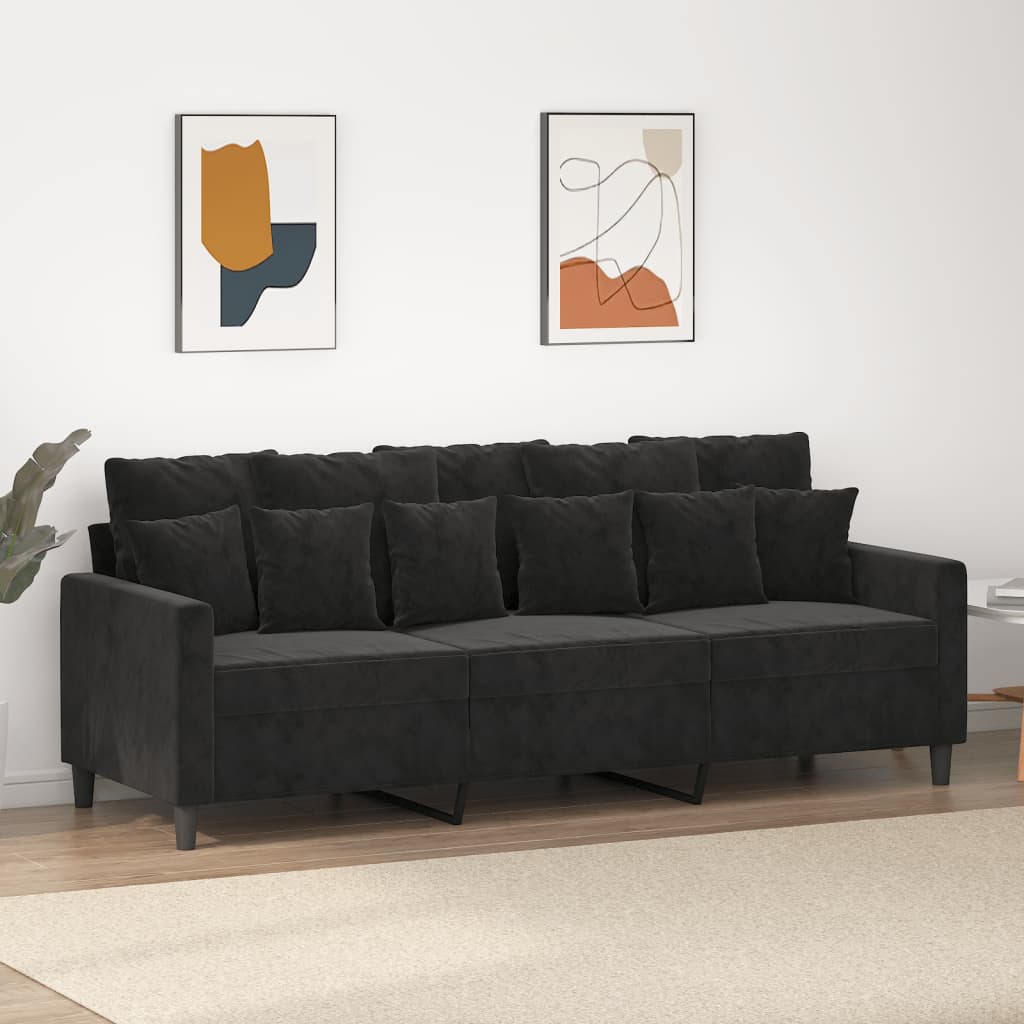 vidaXL 3-Seater Sofa Black 180 cm Velvet