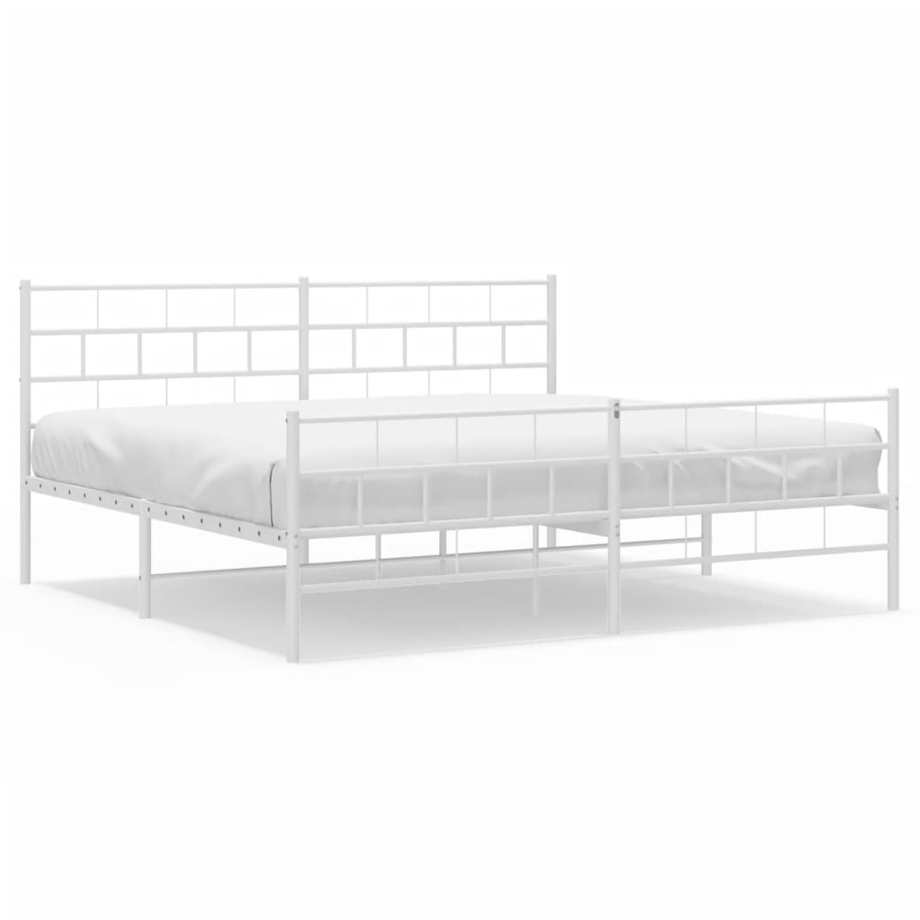vidaXL Metal Bed Frame without Mattress with Footboard White 183x203 cm King