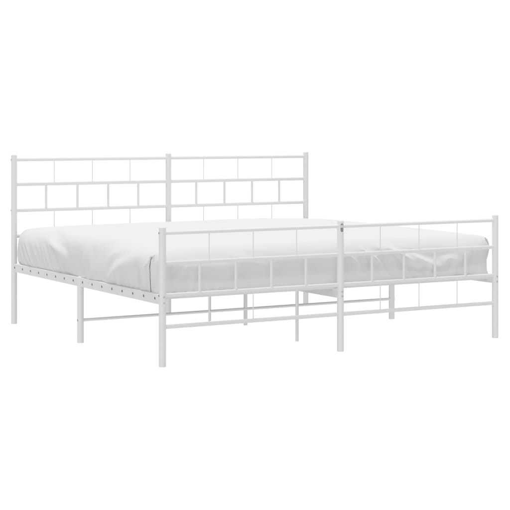 vidaXL Metal Bed Frame without Mattress with Footboard White 183x203 cm King