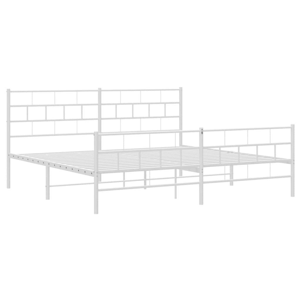 vidaXL Metal Bed Frame without Mattress with Footboard White 183x203 cm King