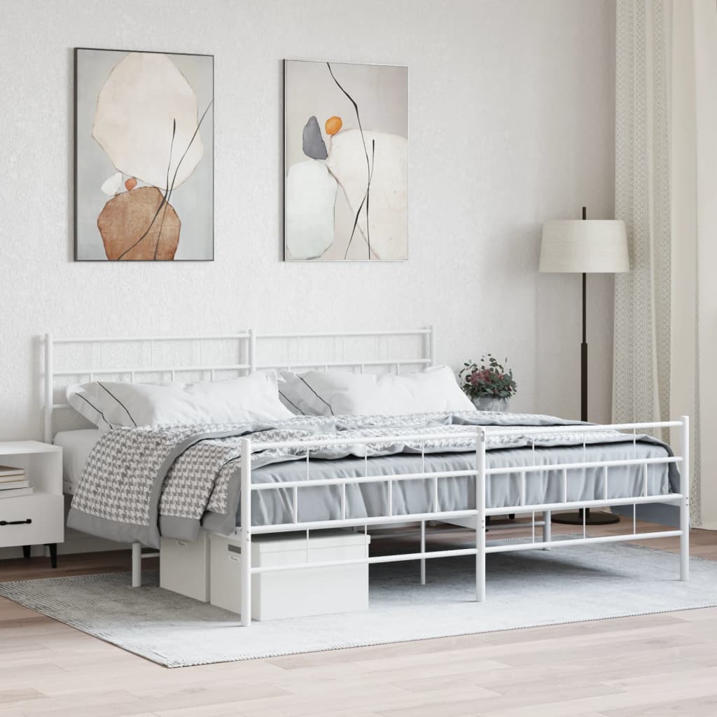 vidaXL Metal Bed Frame without Mattress with Footboard White 183x203 cm King