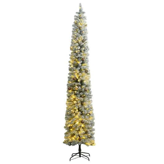 vidaXL Slim Christmas Tree 300 LEDs & Ball Set & Flocked Snow 300 cm