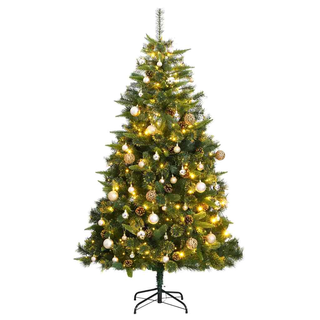 vidaXL Artificial Hinged Christmas Tree with 300 LEDs & Ball Set 180 cm