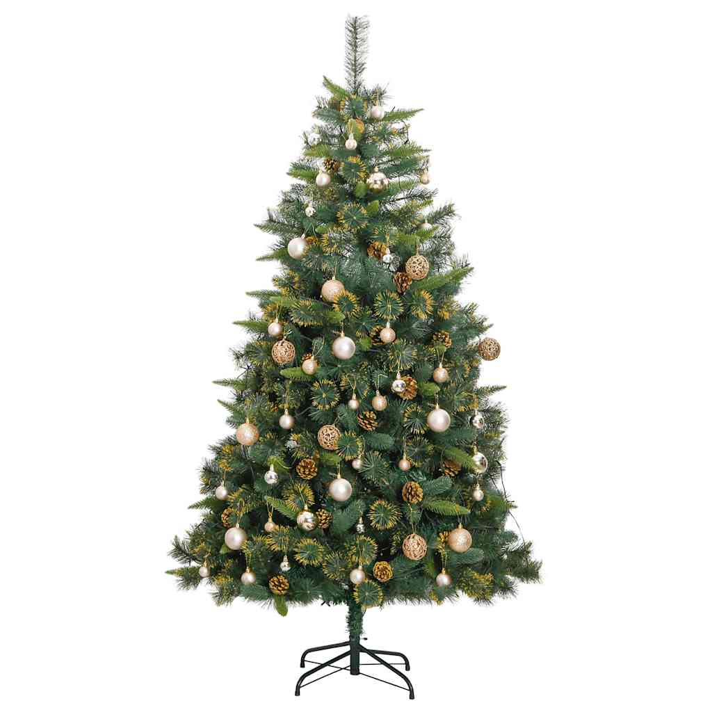 vidaXL Artificial Hinged Christmas Tree with 300 LEDs & Ball Set 180 cm