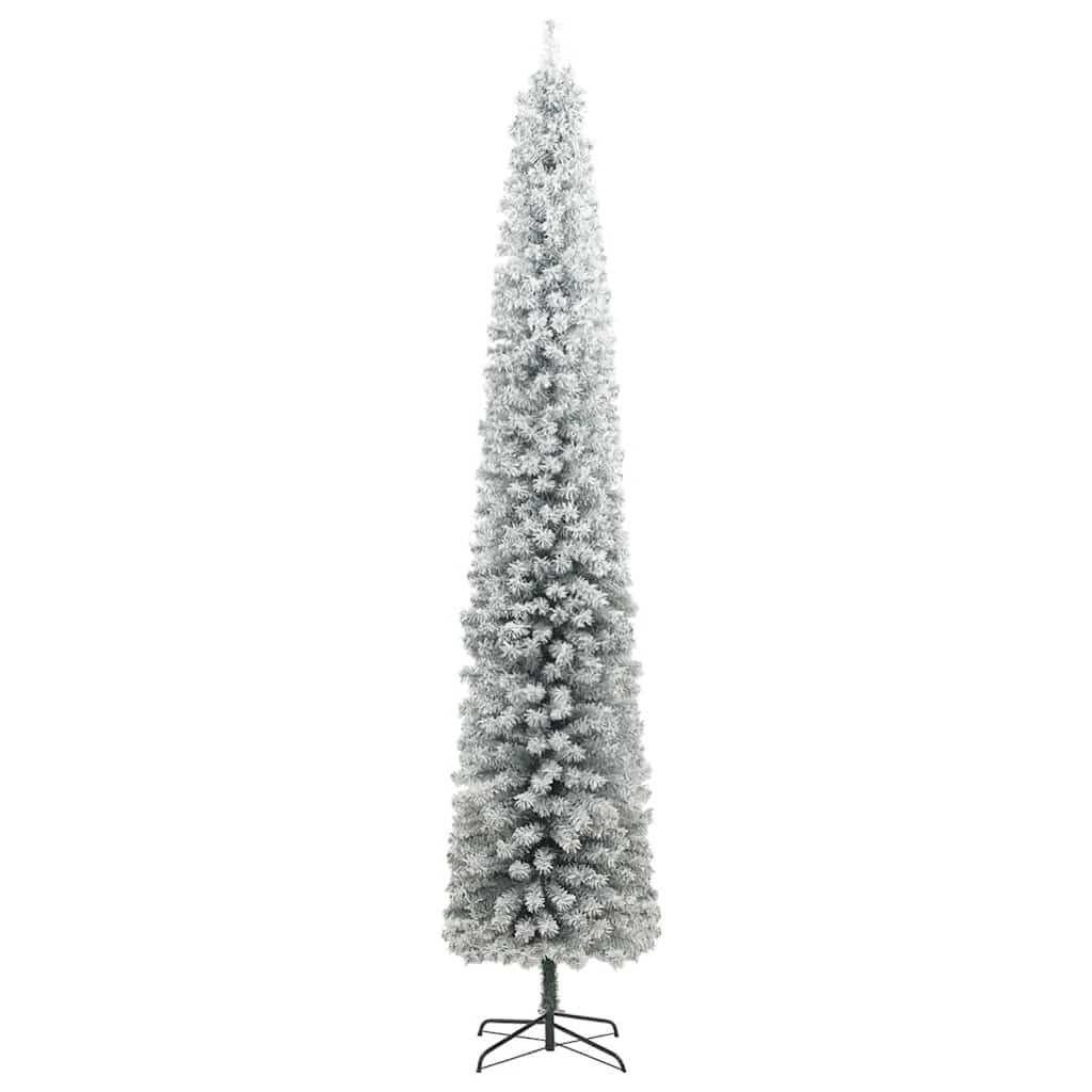 vidaXL Slim Christmas Tree 300 LEDs & Ball Set & Flocked Snow 270 cm