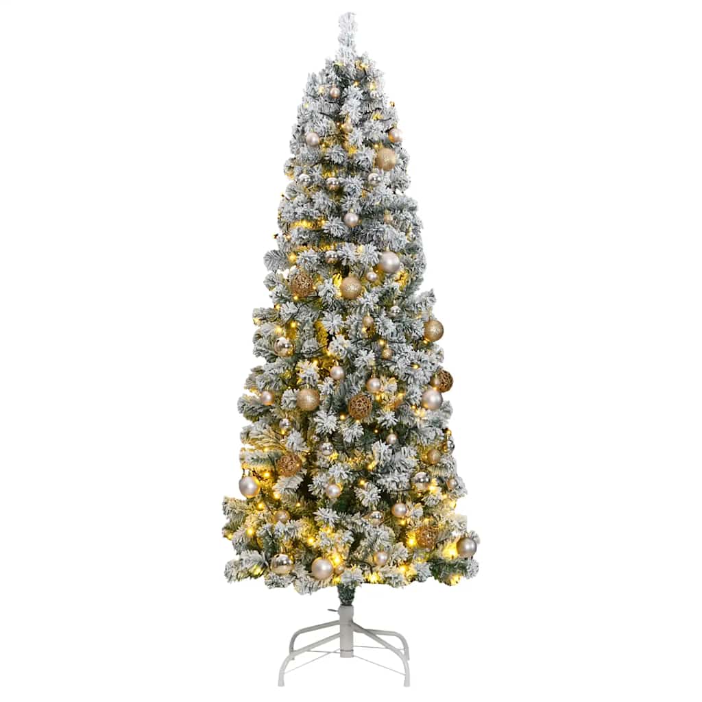 vidaXL Artificial Hinged Christmas Tree with 300 LEDs & Ball Set 210 cm